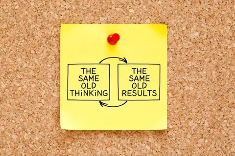 Same Old Thinking Same Old Results Sticky Note Foto stock
