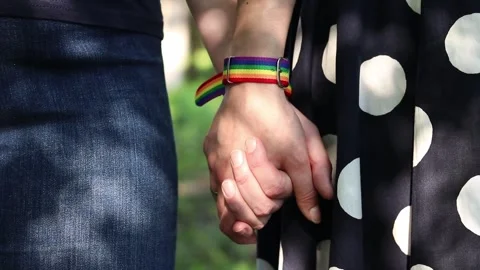 Same-sex couple holding hands while walking Stock Footage 339628646