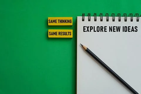 SAME THINKING SAME RESULTS EXPLORE NEW IDEAS print. Thinking concept Stock Photos