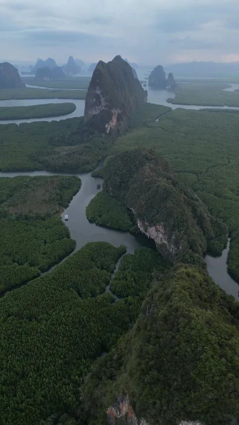 Samet Nangshe Viewpoint Aerial Over Phang Nga Bay, Thailand Stock Footage 335253407