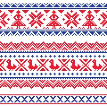 Sami band or belrd vector design, Lapland cross-stitch vector pattern Stock Illustration