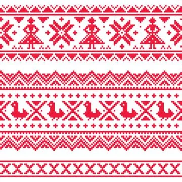 Sami band or belrd vector design, Lapland cross-stitch vector pattern Stock Illustration