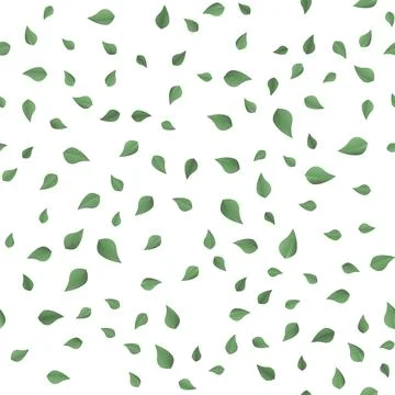 Samless pattern with falling green leaves on white. Vector Illustrazione stock