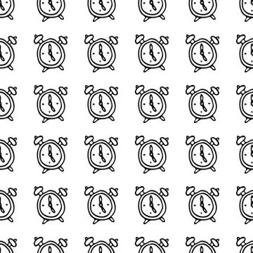 Samless pattern Hand drawn alarm clock doodle. Sketch Back to school, icon. D 스톡 일러스트