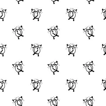 Samless pattern Hand drawn alarm clock doodle. Sketch Back to school, icon. D Stock Illustration