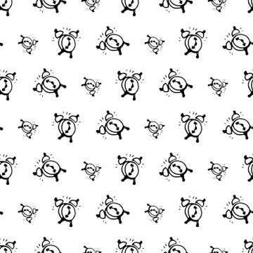 Samless pattern Hand drawn alarm clock doodle. Sketch Back to school, icon. D 스톡 일러스트