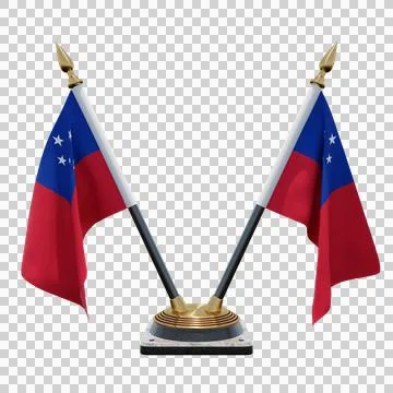 Samoa 3d illustration flag on pole. Wood flagpole Illustrazione stock