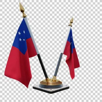 Samoa 3d illustration flag on pole. Wood flagpole 库存插图