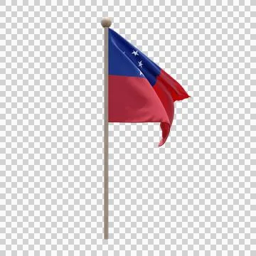 Samoa 3d illustration flag on pole. Wood flagpole Stock Illustration