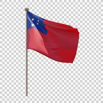 Samoa 3d illustration flag on pole. Wood flagpole Stock Illustration