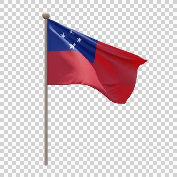 Samoa 3d illustration flag on pole. Wood flagpole Stock Illustration