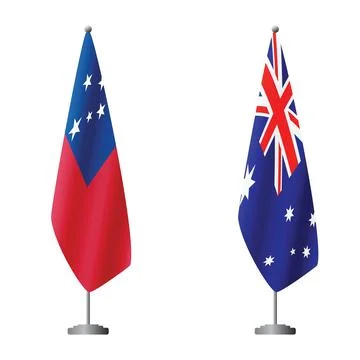 Samoa and Australia flags on flagpoles for official ceremonies and meetings Ilustración de archivo