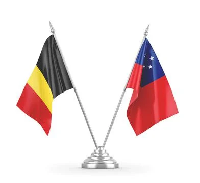 Samoa and Belgium table flags isolated on white 3D rendering Stock Illustration