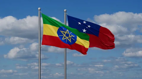 Samoa and Ethiopia two flags Stock Footage 281640709