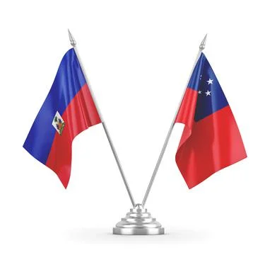 Samoa and Haiti table flags isolated on white 3D rendering Stock Illustration