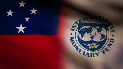 Samoa and IMF waving flag Stock Footage 245356691
