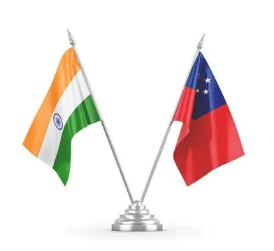 Samoa and India table flags isolated on white 3D rendering Stock Illustration