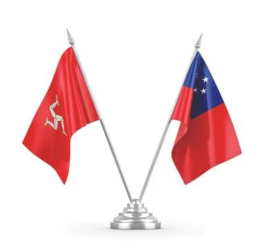 Samoa and Isle of Mann table flags isolated on white 3D rendering Stock Illustration