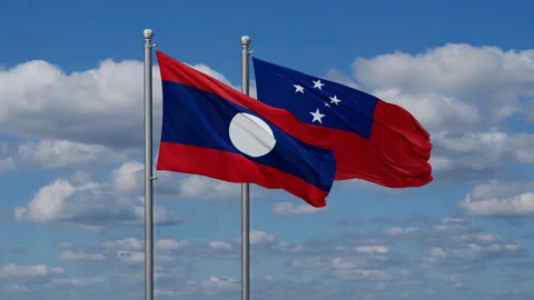 Samoa and Laos two flags Stock Footage 287654495