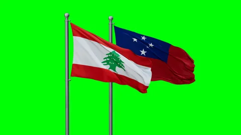 Samoa and Lebanon two flags Stock Footage 295067848
