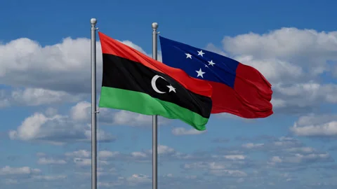 Samoa and Libya two flags Stock Footage 284842717