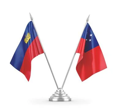 Samoa and Liechtenstein table flags isolated on white 3D rendering Stock Illustration