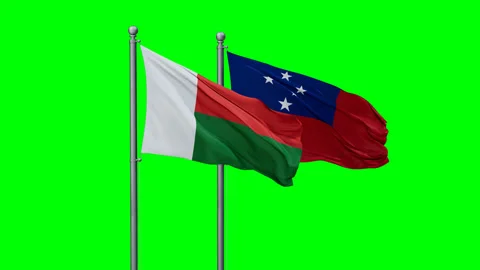 Samoa and Madagascar two flags Stock Footage 295071979