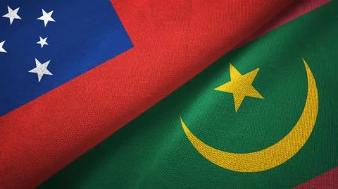 Samoa and Mauritania two flags textile cloth, fabric texture Stock Illustration