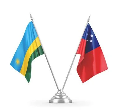 Samoa and Rwanda table flags isolated on white 3D rendering Stock Illustration