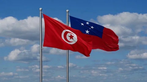 Samoa and Tunisia two flags Stock Footage 284809079