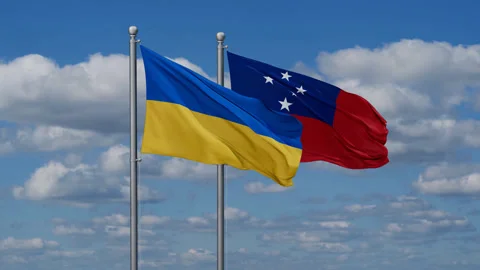 Samoa and Ukraine two flags Stock Footage 281156486
