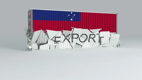 Samoa container with the flag falls on top of a container labeled EXPORT Stock Footage 124630768