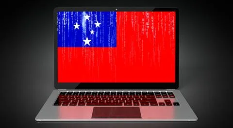 Samoa - country flag and binary code on laptop screen Stock Illustration