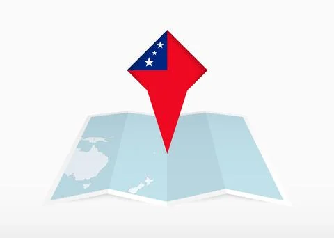 Samoa is depicted on a folded paper map and pinned location marker with fla.. Stock Illustration