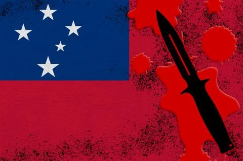 Samoa flag and black tactical knife in red blood. Concept for terror attack o Stock Illustration