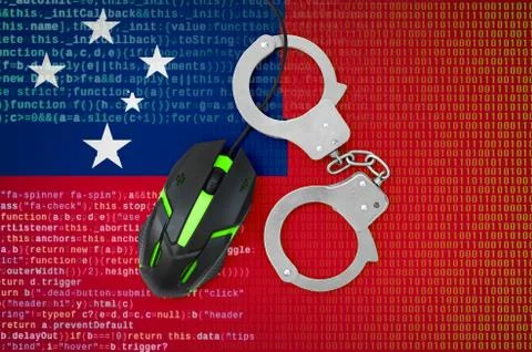 Samoa flag  and handcuffed computer mouse. Combating computer crime, hackers  Stock-Fotos