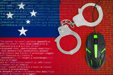Samoa flag  and handcuffed computer mouse. Combating computer crime, hackers  Stock-Fotos