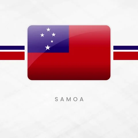 Samoa Flag Button, Waving Samoan National Symbol, 3D Glossy Southern Cross .. Stock Footage 332066509