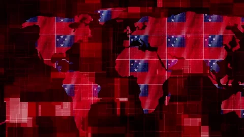 Samoa flag earth map glowing technology motion news background Stock Footage 264627973