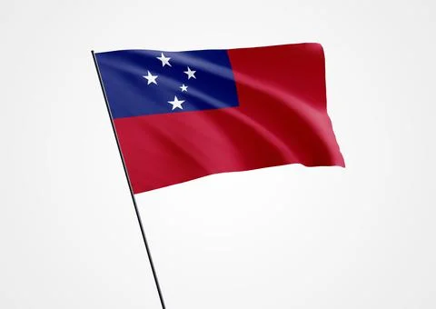 Samoa flag flying high in the isolated background Illustrazione stock