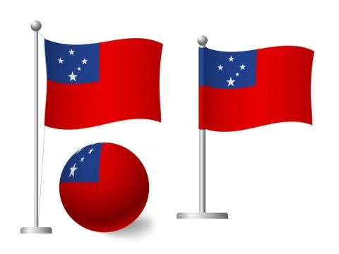 Samoa flag on pole and ball icon Stock Illustration