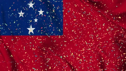 Samoa flag seamless animation with paper confetti Video stock 223342544