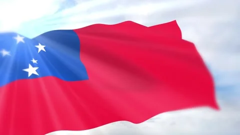 Samoa Flag Seamless Loop 4k 60fps on Sky Background Stock Footage 340620502