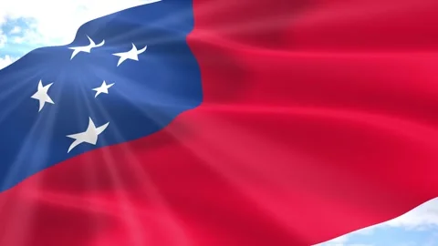 Samoa Flag Seamless Loop 4k 60fps on Sky Background Stock Footage 341568597