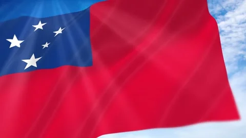 Samoa Flag Seamless Loop 4k 60fps on Sky Background 動画素材 341677097