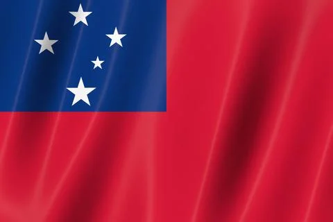 Samoa flag of silk-3D panoramic  illustration Stock Illustration