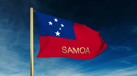 Samoa flag slider style with title. Waving in the wind with cloud background 스톡 동영상 48598381