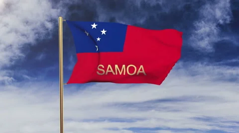 Samoa flag with title waving in the wind. Looping sun rises style.  Animation Stock Footage 48598543