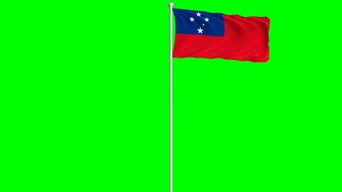 Samoa Flag Waving Fluttering on Wind Loopable Green Blue Screen Matte Stock Footage 77572672