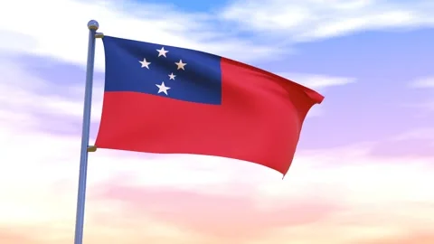 Samoa Flag waving in the high wind Stock Footage 155459500